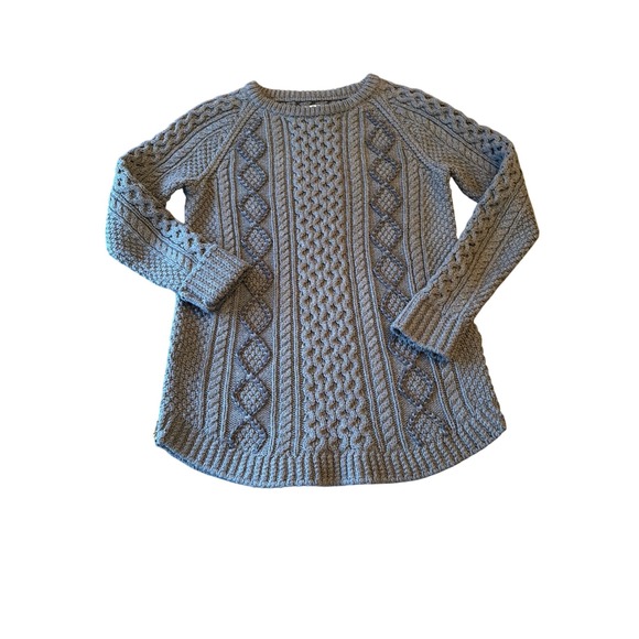 L.L. Bean Signature Sweaters - LL Bean Signature Sweater Gray Cotton Cable Knit Side Zip Crew Neck 514239 Small